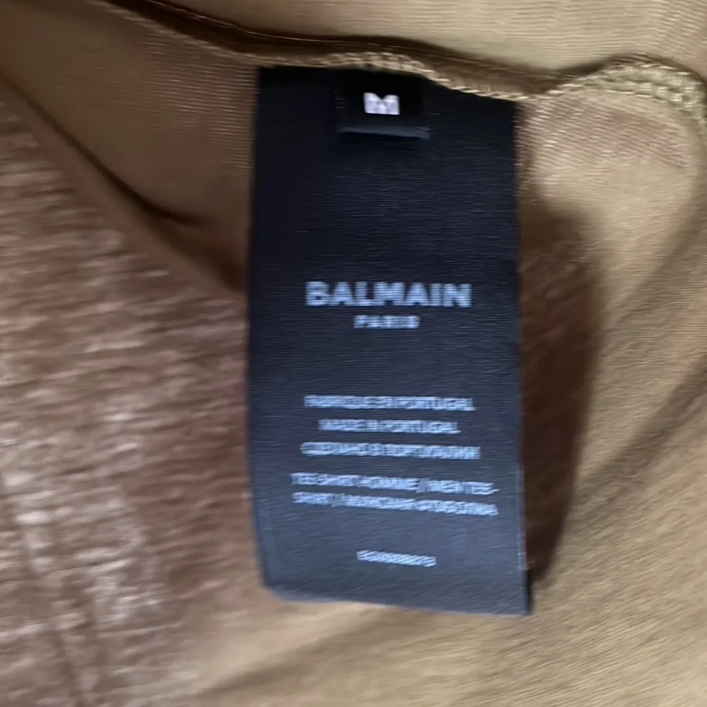 BALMAIN KHAKI COTTON CREWNECK LOGO T-SHIRT SIZE MEDIUM BRAND NEW - Picture 5 of 8